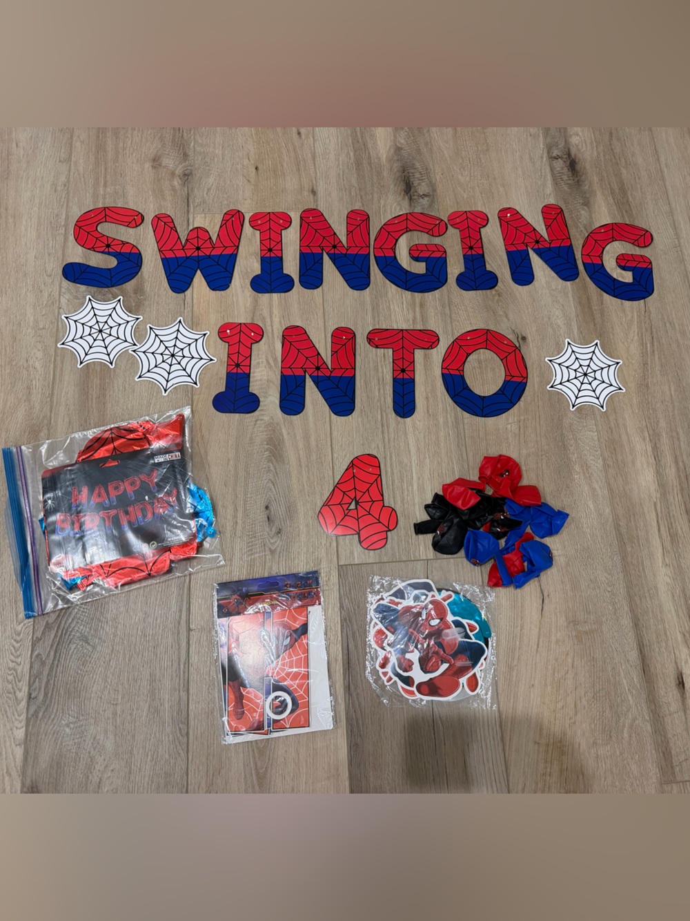 Spiderman Birthday Decorations signs, balloons, and accent decorations.